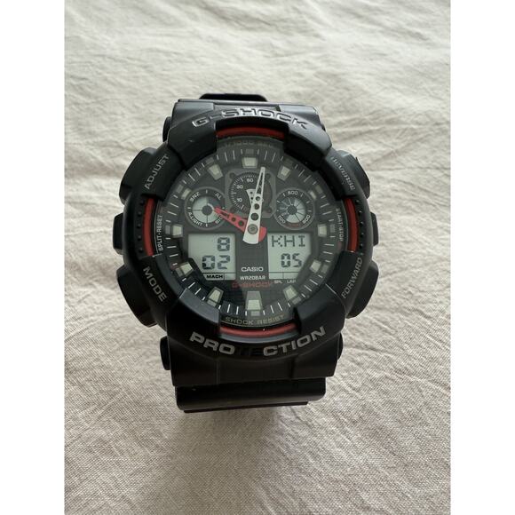 Casio G-Shock GA-100 Black & Red Analog Digital Shock Resistant Watch WR200M - Picture 10 of 16